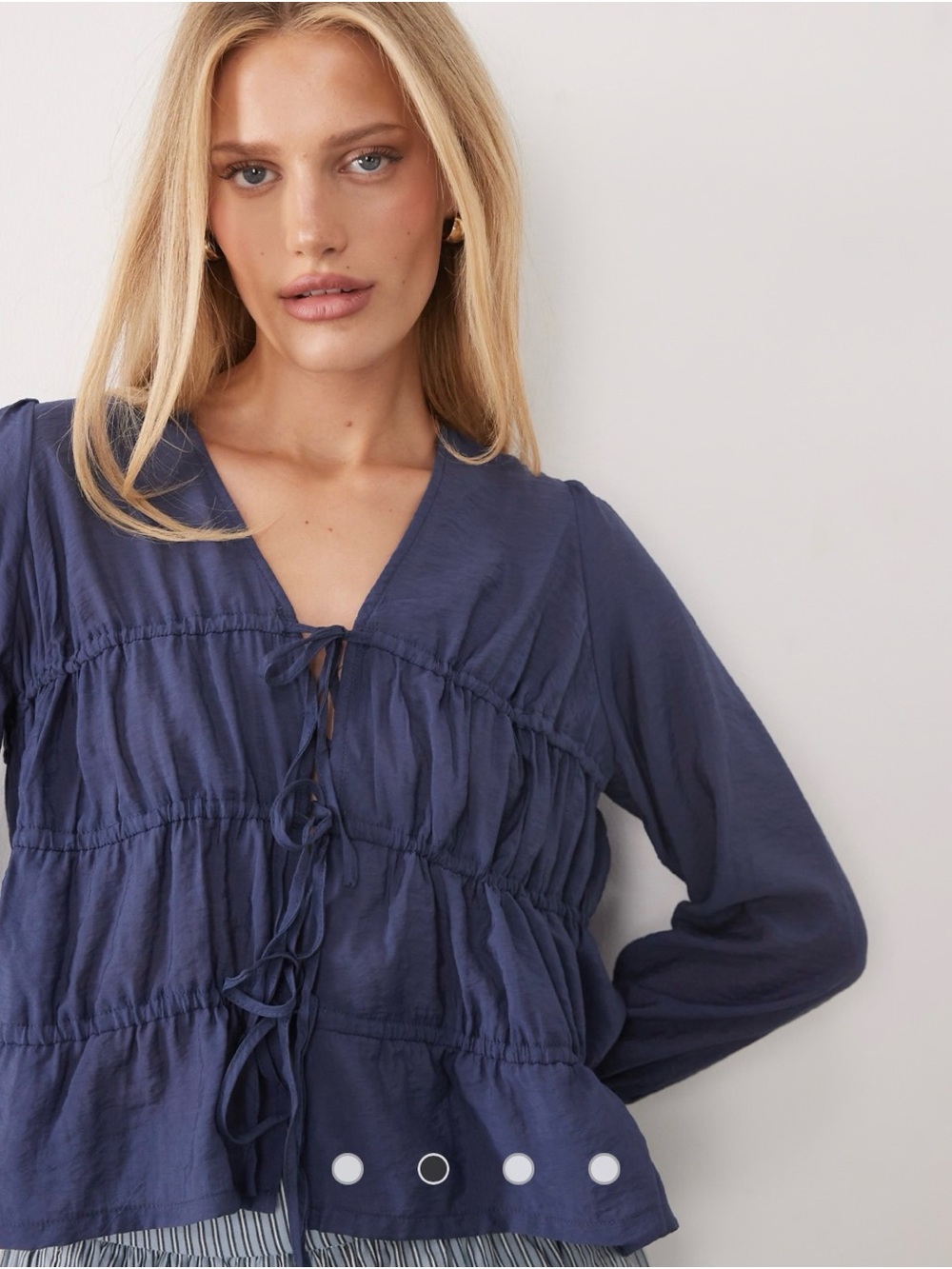ASOS Navy Tie-Front Ruffle Blouse